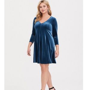 Torrid Teal Velvet Fluted Dress